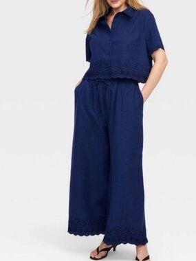 Roller Rabbit x Target Navy Scalloped Wide-Leg Pants